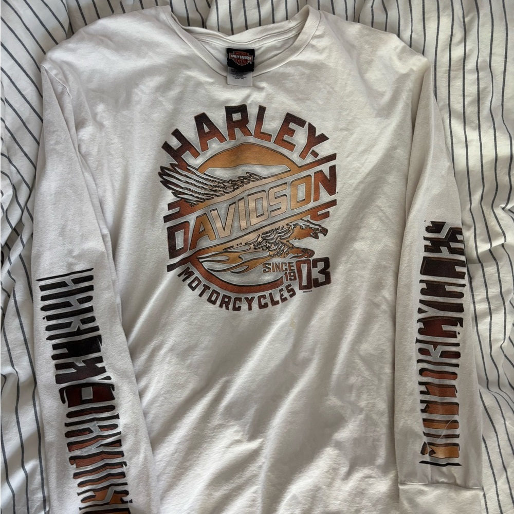Harley-Davidson White and Brown Long Sleeve Tees